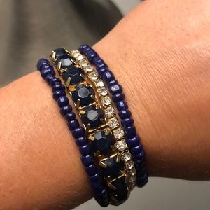 Navy blue and gold stretch bracelet stack